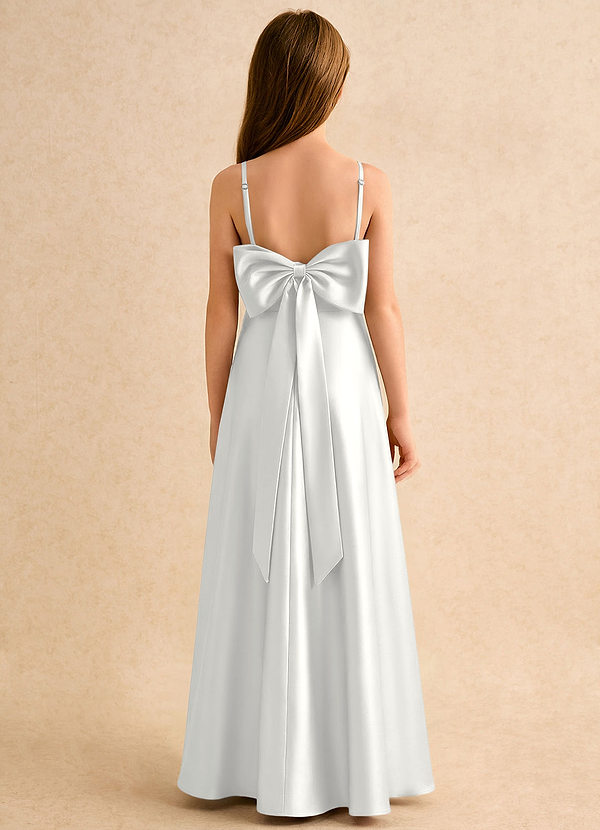 Azazie Joella Girls Formal Flower Girl Dresses White A-Line Pleated Stretch Satin Dress image1
