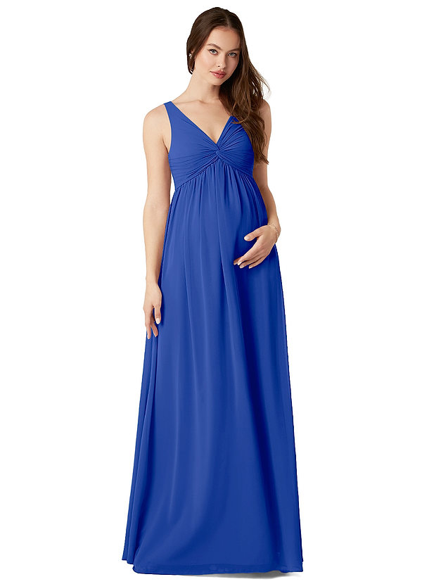 Azazie Yetta Maternity Bridesmaid Dresses Vestir Linha A Plissado Comprimento do chão Chiffon image1