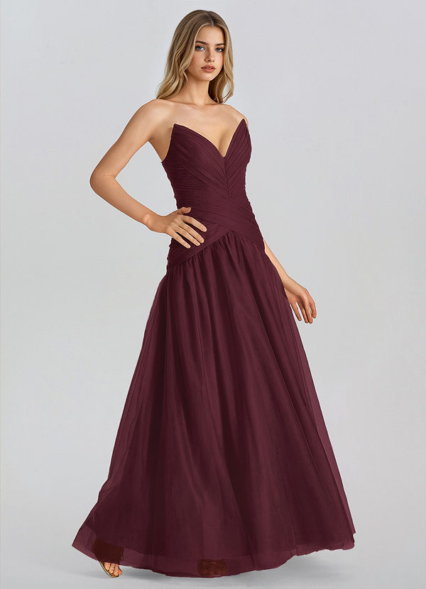 Elowen Cabernet Robe longue en tulle trapèze image1