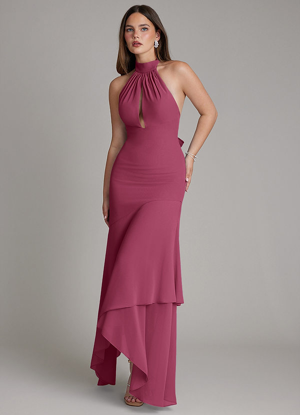 Azazie Magda Bridesmaid Dresses Mulberry Mermaid High Neck Chiffon Dress image1