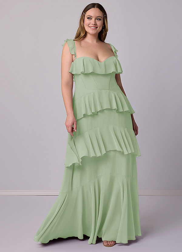 Barbie ♥ Azazie Abiti da Damigella Abito A-Line in Chiffon Scollo a Cuore Verde Salvia image1