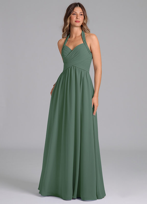 Azazie Darlyn Bridesmaid Dresses Eucalyptus A-Line Pleated Chiffon Dress image1