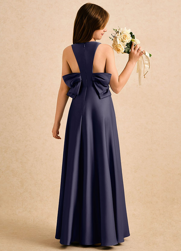 Azazie Nisha Girls Formal Sukienki dla dziewczynek sypiących kwiaty Linia A Pofałdowany Satyna elastyczna Długość podłogi Sukienka image1