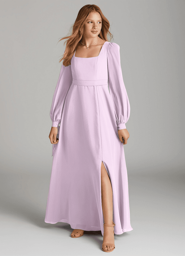 Azazie Leonia Junior Frosted Lilac A-Line with Pockets Chiffon Dress image1