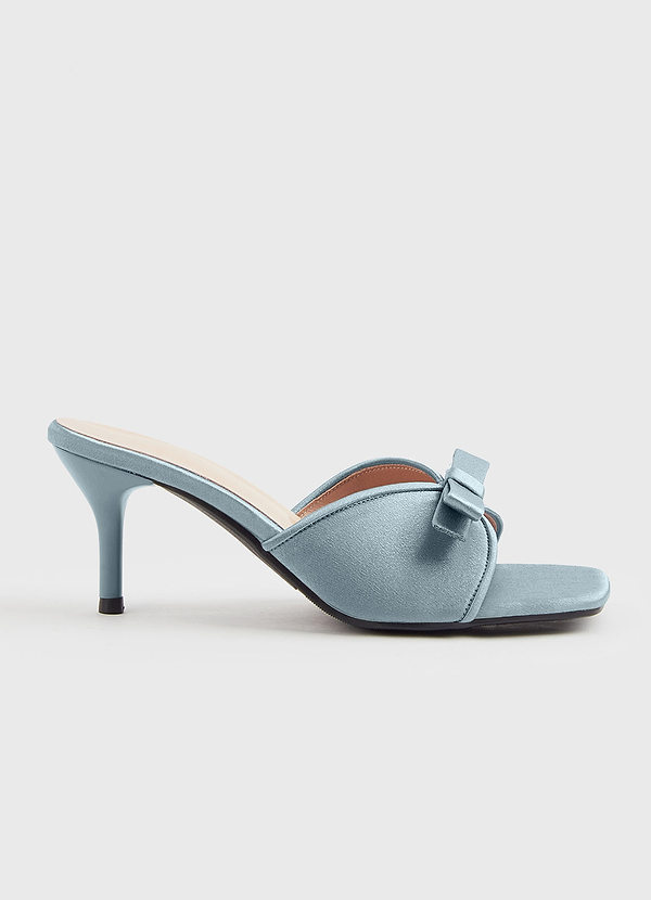 front Matching Color Metallic Satin Bow Kitten Heels