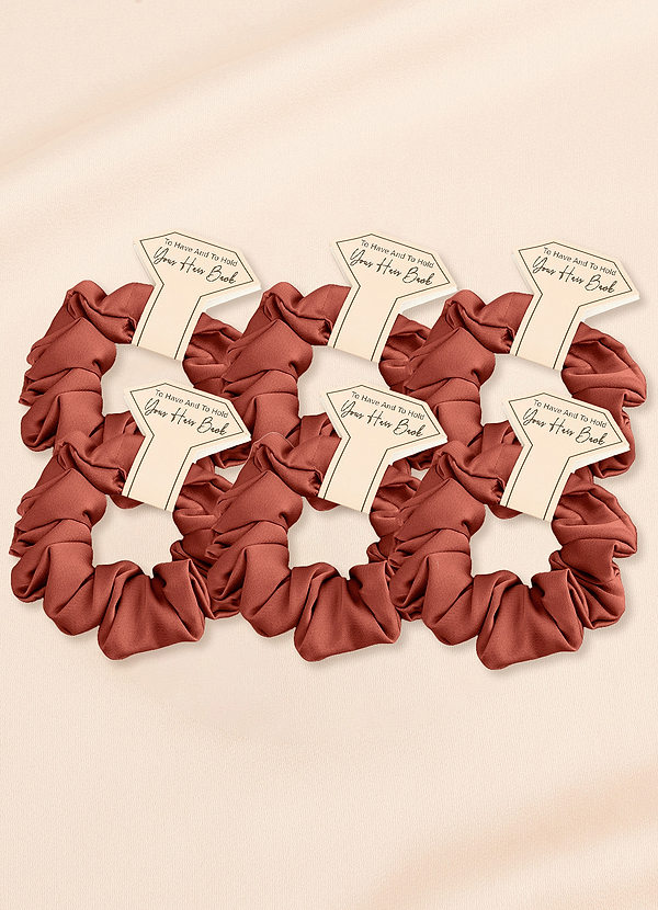 front Matching Color Six-Piece Bridesmaid Stretch Satin Regular Size Scrunchie Set