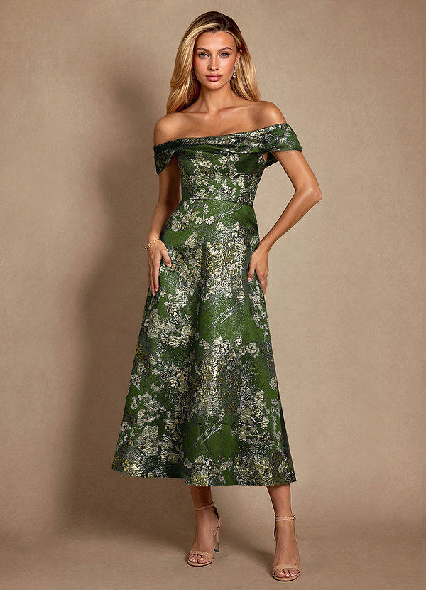 Azazie Maricela Klänningar till brudens mor Klä A-Line i Jacquard Av axeln Matcha Green image1