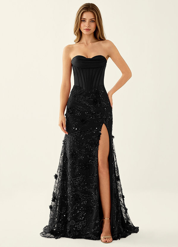 Iliana Black 3D Flowers Corset Beading Prom Dress image1