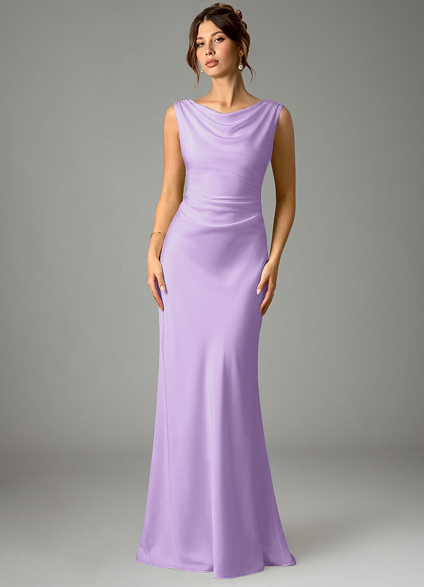 Azazie Kieryn Bridesmaid Dresses Lilac Mermaid Pleated Stretch Satin Dress image1