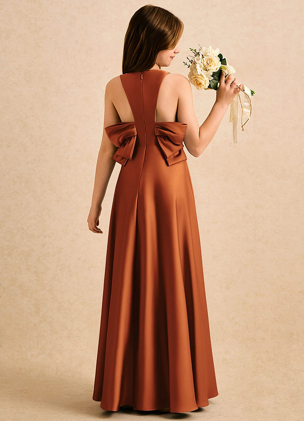 Azazie Nisha Girls Formal Sukienki dla dziewczynek sypiących kwiaty Linia A Pofałdowany Satyna elastyczna Długość podłogi Sukienka image1