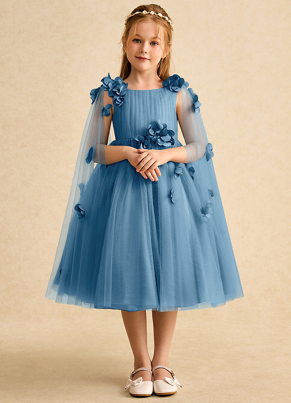 Azazie Staria Flower Girl Dresses Steel Blue Ball-Gown Ruched Tulle Dress image1