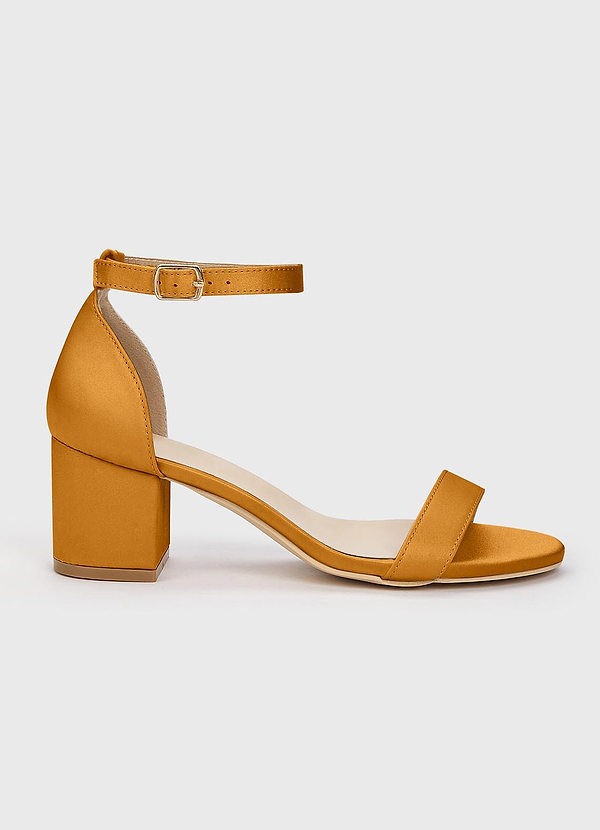 front Matching Color Matte Satin One Strap Buckle Block Heel Sandals