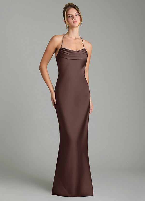 Azazie Mae Robes de demoiselle d'honneur Robe Sirène en Satin extensible Plissée Ganache image1
