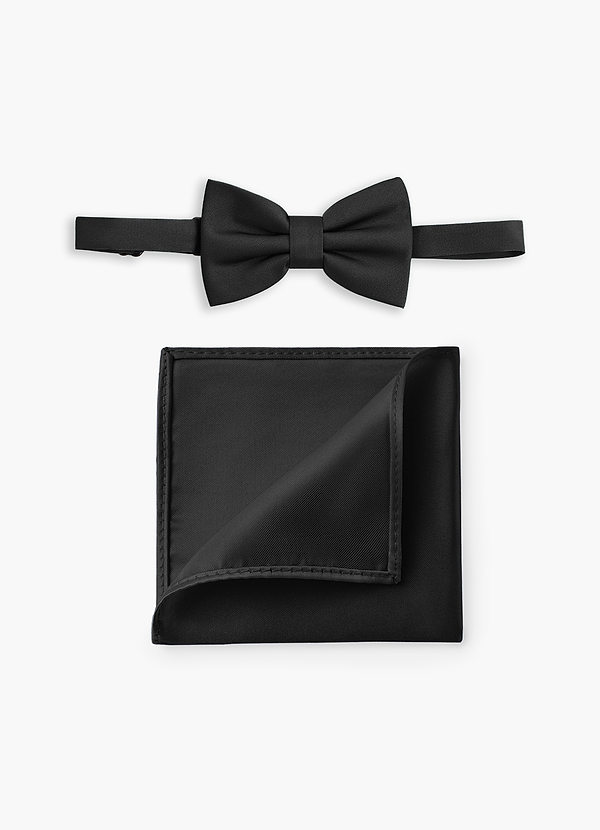 front Boy's Adjustable Stretch Satin Bow Tie & Pocket Square Set