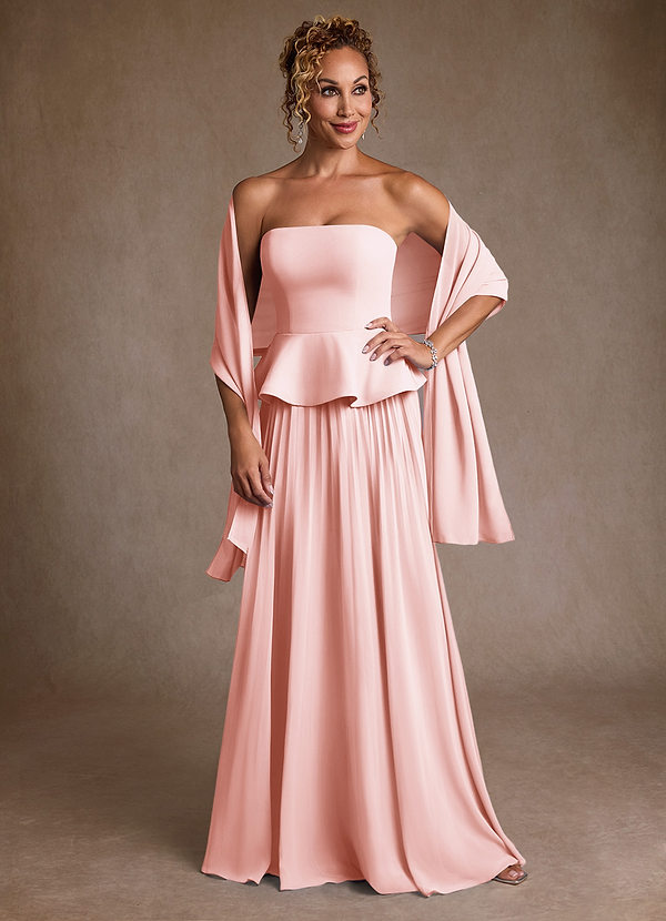 Azazie Josabeth Robe Mère de la Mariée & du Marié Robe Trapèze en Mousseline de soie Plissée Rose Pâle image1