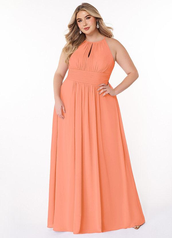 Azazie Bonnie Bridesmaid Dresses Sunset A-Line Keyhole Ruched Chiffon Dress image1