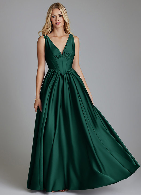 Azazie Delmie Brudtärneklänningar Klä av A-Linje i Stretch Satin Korsett Smaragdgrön image1