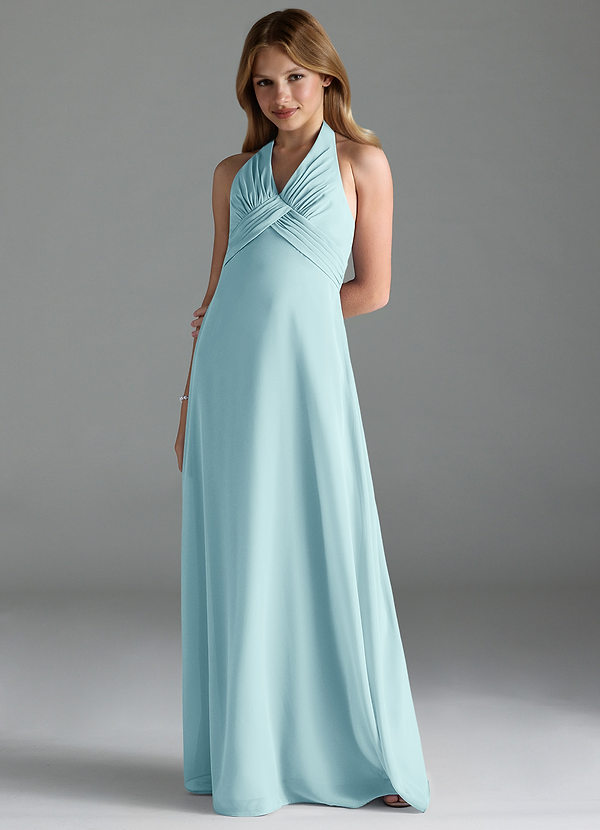 Azazie Tessie Junior Sea Glass A-Line Pleated Chiffon Dress image1