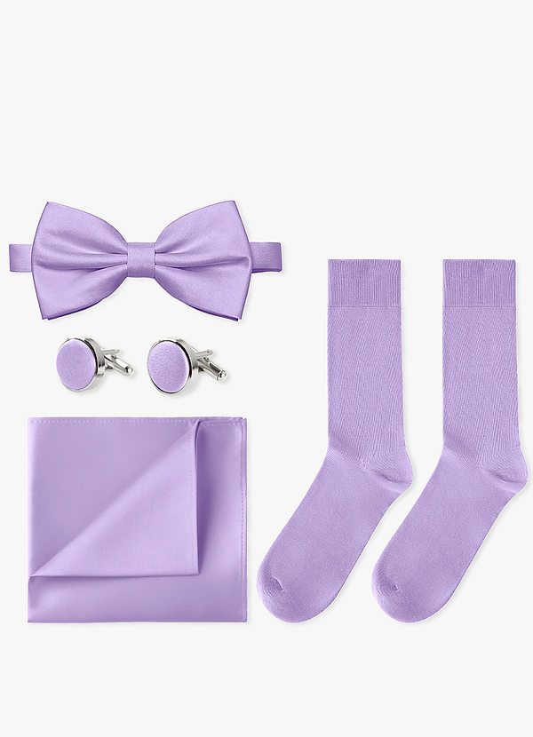 front Passendes Set aus Fliege, Einstecktuch, Manschettenknöpfen und Socken