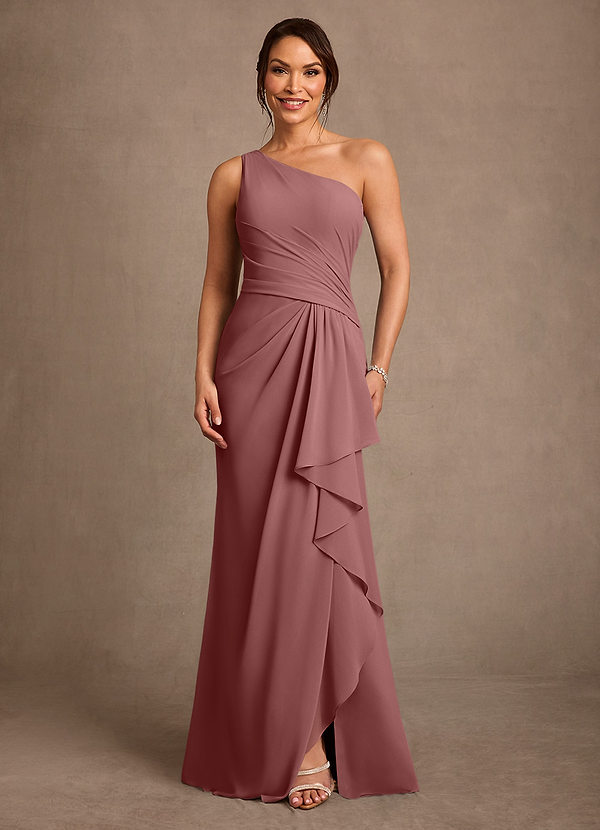 Azazie Floy Vestidos de Madre de la Novia Vestido de Rosa Del Desierto de Gasa de Corte Recto con Hombro unilateral image1