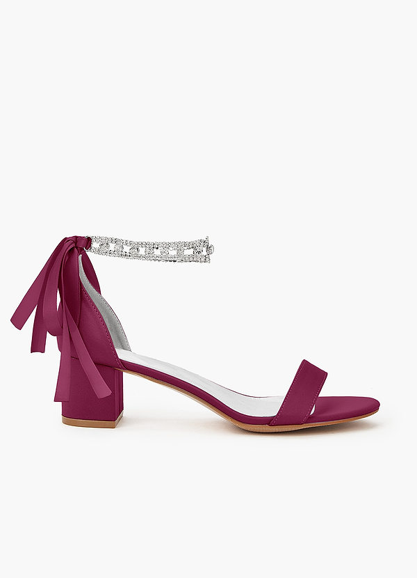 front Matching Color Matte Satin Rhinestone Strap Block Heel Sandals