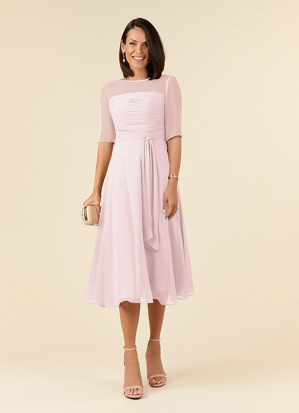 Azazie Naomi Mother of the Bride Dresses Blushing Pink A-Line Boatneck Pleated Chiffon Dress image1