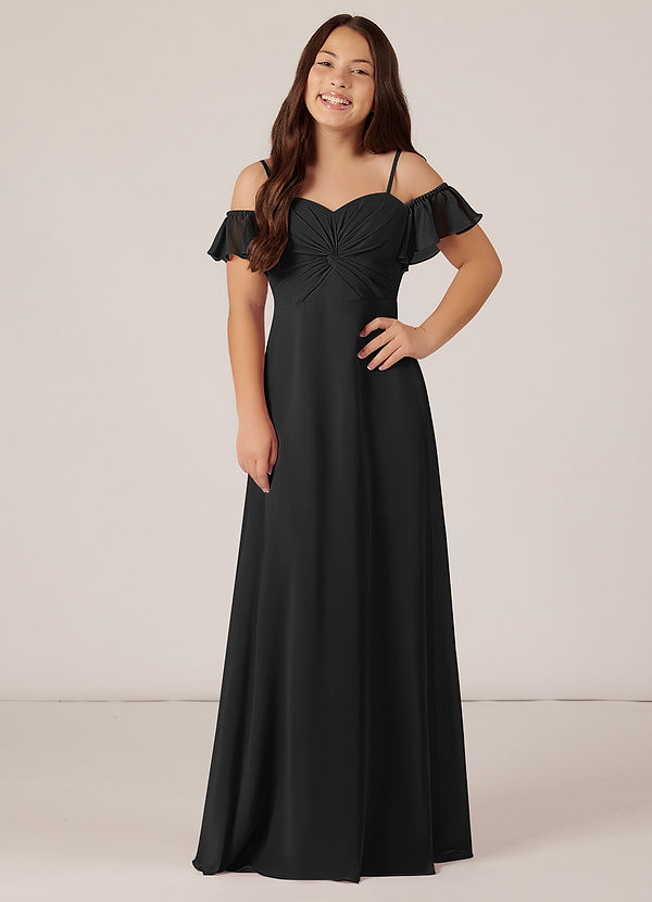 Azazie Juna Junior Robe Trapèze en Mousseline de soie Épaule décolletée Noir image1