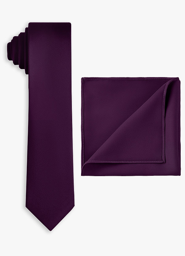 front Set cravatta sottile in raso elasticizzato e fazzoletto da taschino