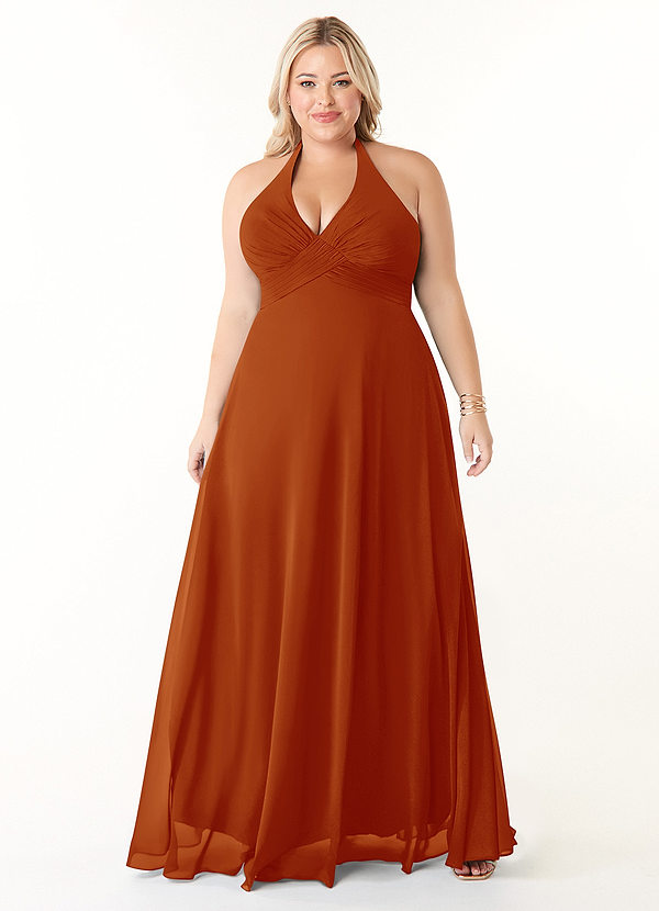 Azazie Tessie Bridesmaid Dresses Paprika A-Line V-Neck Pleated Chiffon Dress image1