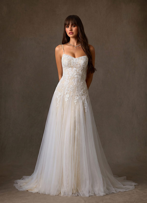 Azazie Lumina Vestidos de Novia Vestido de Blanco Diamante Champán de Encaje de Corte en A con Escote de Corazón image1