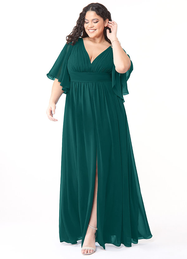 Azazie Temeka Bridesmaid Dresses Peacock A-Line Ruched Chiffon Dress image1