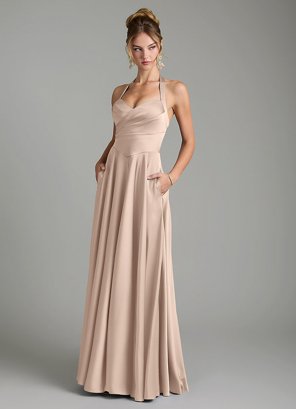 Azazie Tenaya Brautjungfernkleider A-Linie Herzausschnitt Stretch-Satin Kleid Englisches Rosa image1