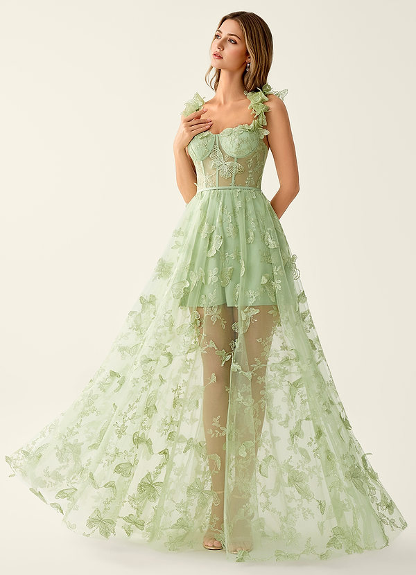 Alextory Sabio Vestido de fiesta de tul con encaje y flores 3D image1