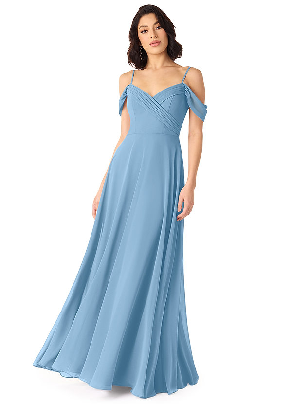 Azazie Tancie Bridesmaid Dresses Steel Blue A-Line Off the Shoulder Chiffon Convertible Dress image1