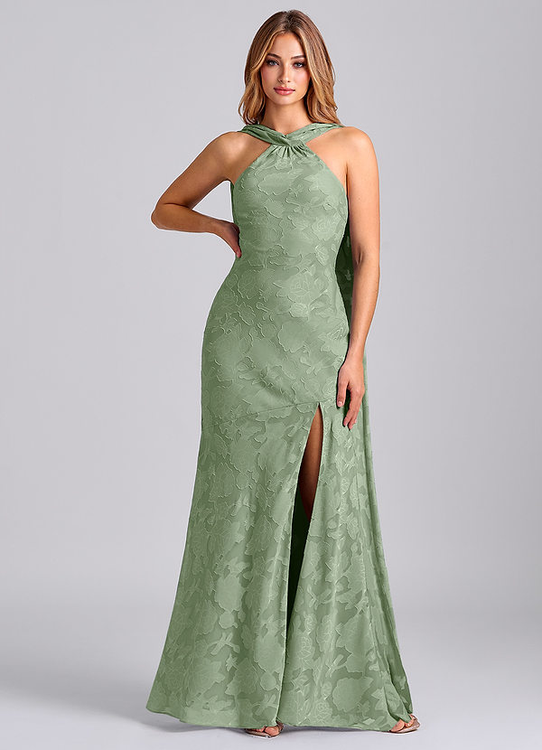 Azazie Kinsley Vestidos Dama de Honor Vestido de Salvia Polvorienta de Devorado Floral de Corte Sirena con Plisado image1