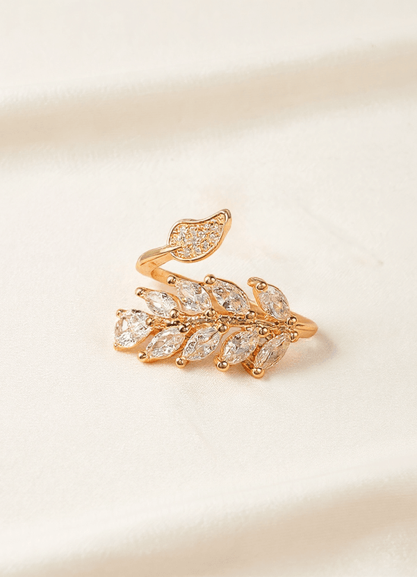 front Zircon Leaf Ring