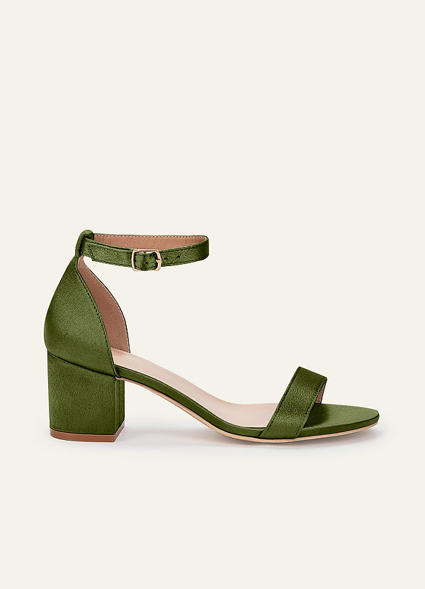 front Matching Color Metallic Satin One Strap Buckle Block Heel Sandals