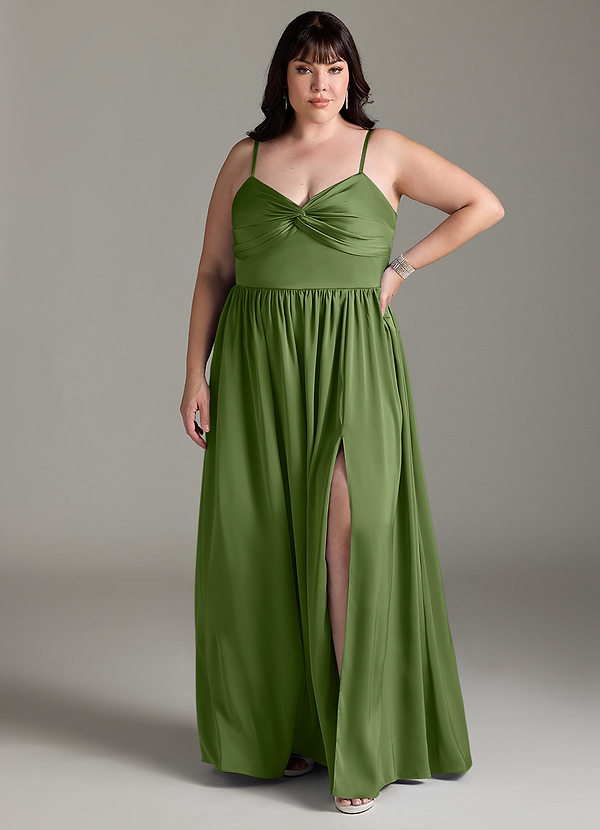 Azazie Zeya Bridesmaid Dresses Juniper A-Line Pleated Stretch Satin Dress image1