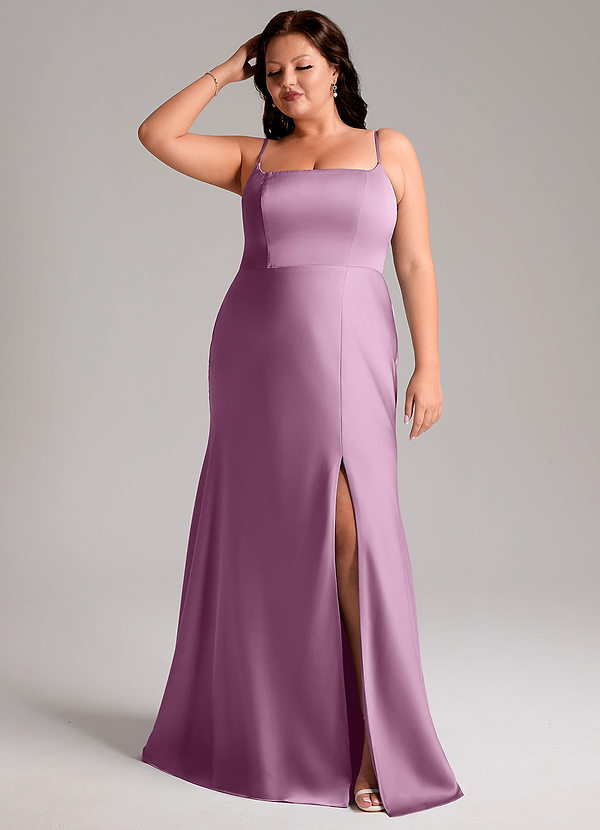 Azazie Lidia Abiti da Damigella Abito Sirena in Raso Elasticizzato Spacco Laterale Glicine image1