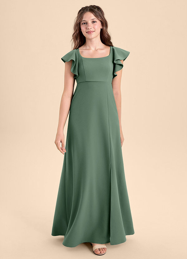 Azazie Bondi Junior Eucalyptus A-Line Side Slit Stretch Crepe Dress image1