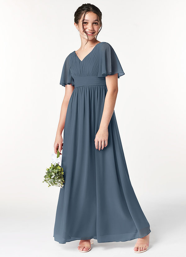 Azazie Temeka Junior Neptune A-Line Pleated Chiffon Dress image1