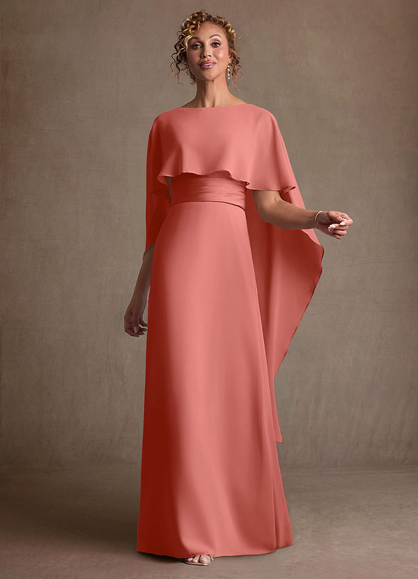 Azazie Marilla Robe Mère de la Mariée & du Marié Robe Trapèze en Mousseline de soie Plissée Rose Saumon image1