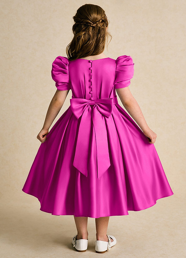 Azazie Miriam Abiti da Ragazza di Fiori Abito Principessa in Raso Opaco Plissettato Fucsia image1