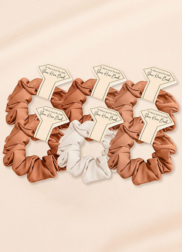 front Matching Color Six-Piece Mixed Color Bridesmaid Stretch Satin Regular Size Scrunchie Set