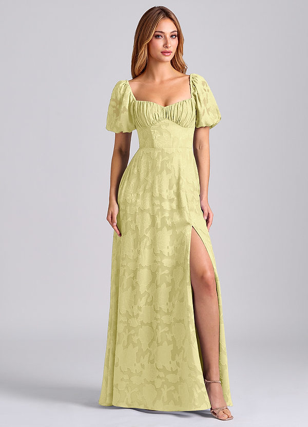 Azazie Mirian Bridesmaid Dresses Lemon Sorbet A-Line Sweetheart Neckline Floral Burnout Dress image1