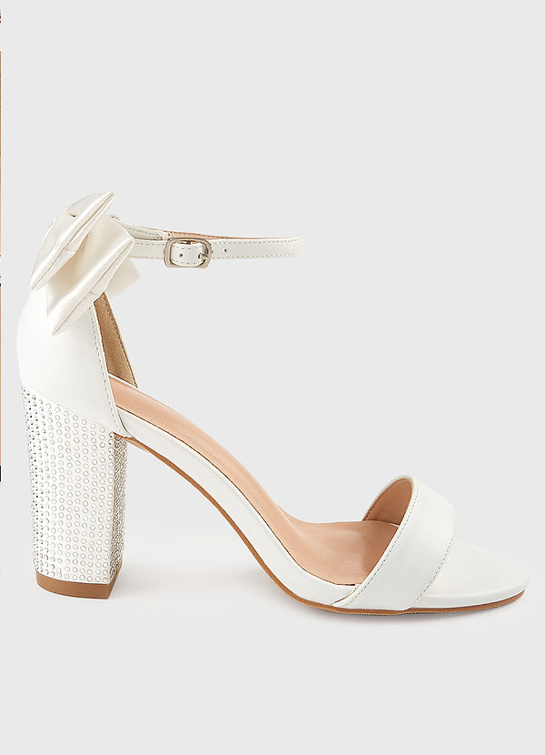 front Satin Bow and Rhinestone Block Heel Sandals