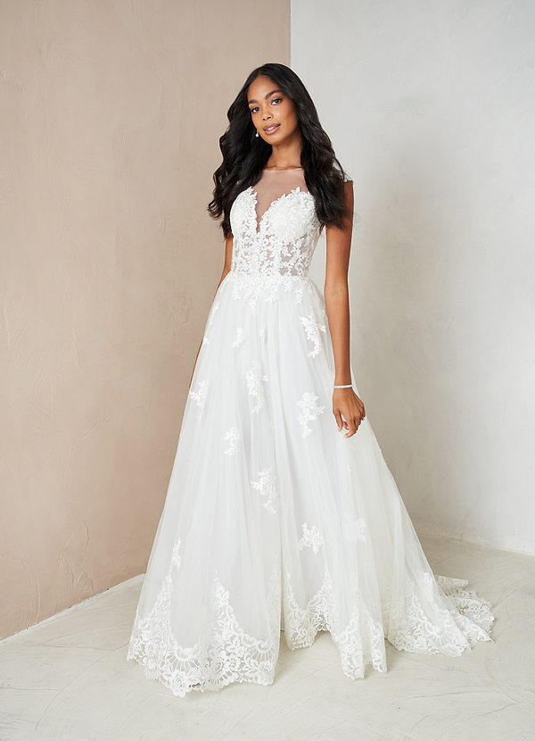 Azazie Angelique Wedding Dresses Ball-Gown Lace Tulle Chapel Train Dress image1