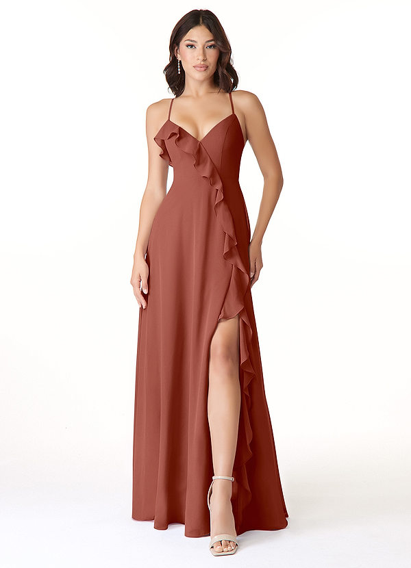 Azazie Tarni Bridesmaid Dresses Auburn A-Line Chiffon Dress image1