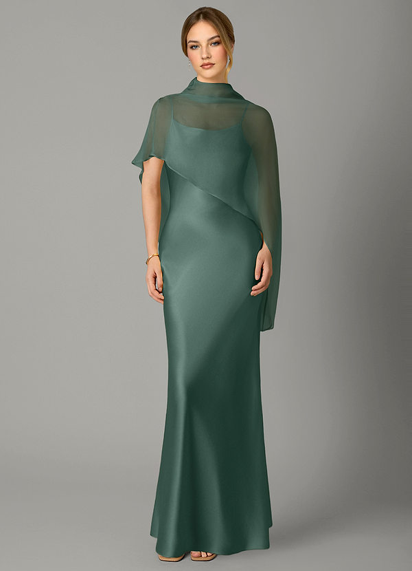 Azazie Jaleesa Bridesmaid Dresses Eucalyptus A-Line High Neck Stretch Satin Dress image1