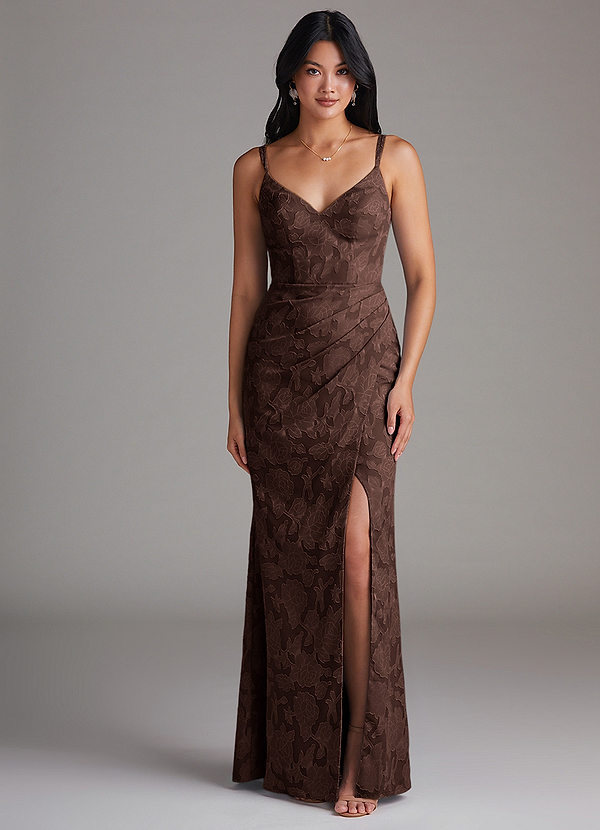 Azazie Leo Bridesmaid Dresses Ganache Sheath Pleated Floral Burnout Dress image1